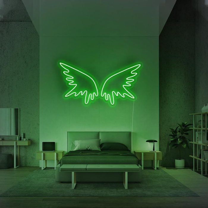 angel wing 2 green led neon signs