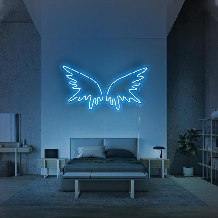 angel wing 2 light blue led neon signs