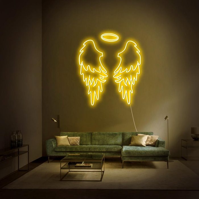 angel wing yellow led neon signs