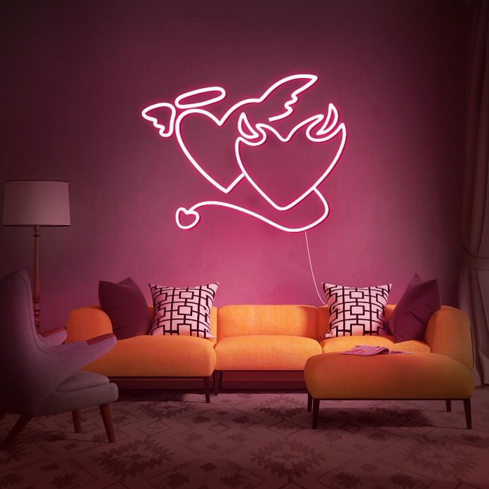 devil heart pink led neon signs