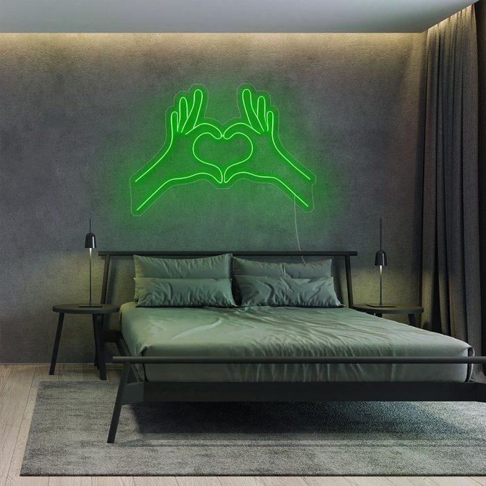 heart hand green led neon signs