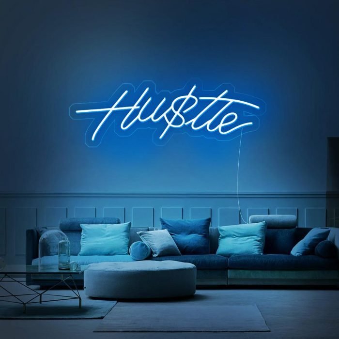 hustle light blue led neon signs