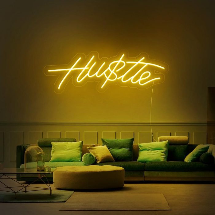 hustle yellow led neon signs