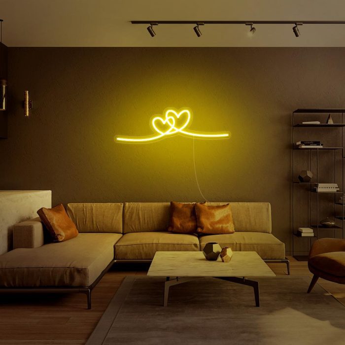 mini double heart yellow led neon signs