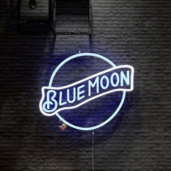 blue moon neon sign multicolored
