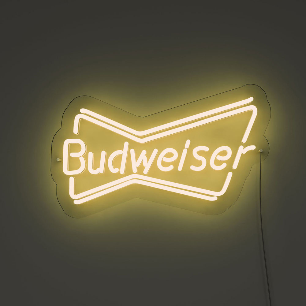budweiser bowtie neon sign yellow