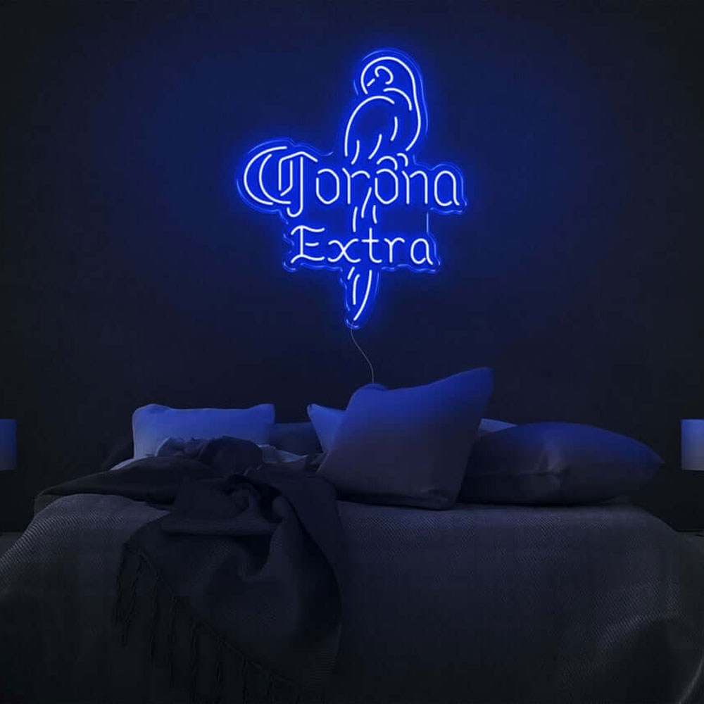 corona neon sign blue