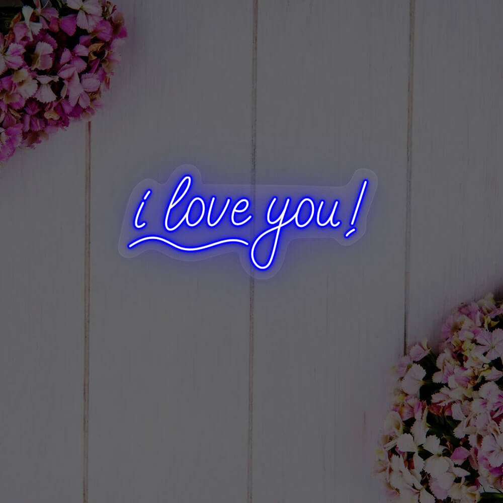 i love you neon sign blue
