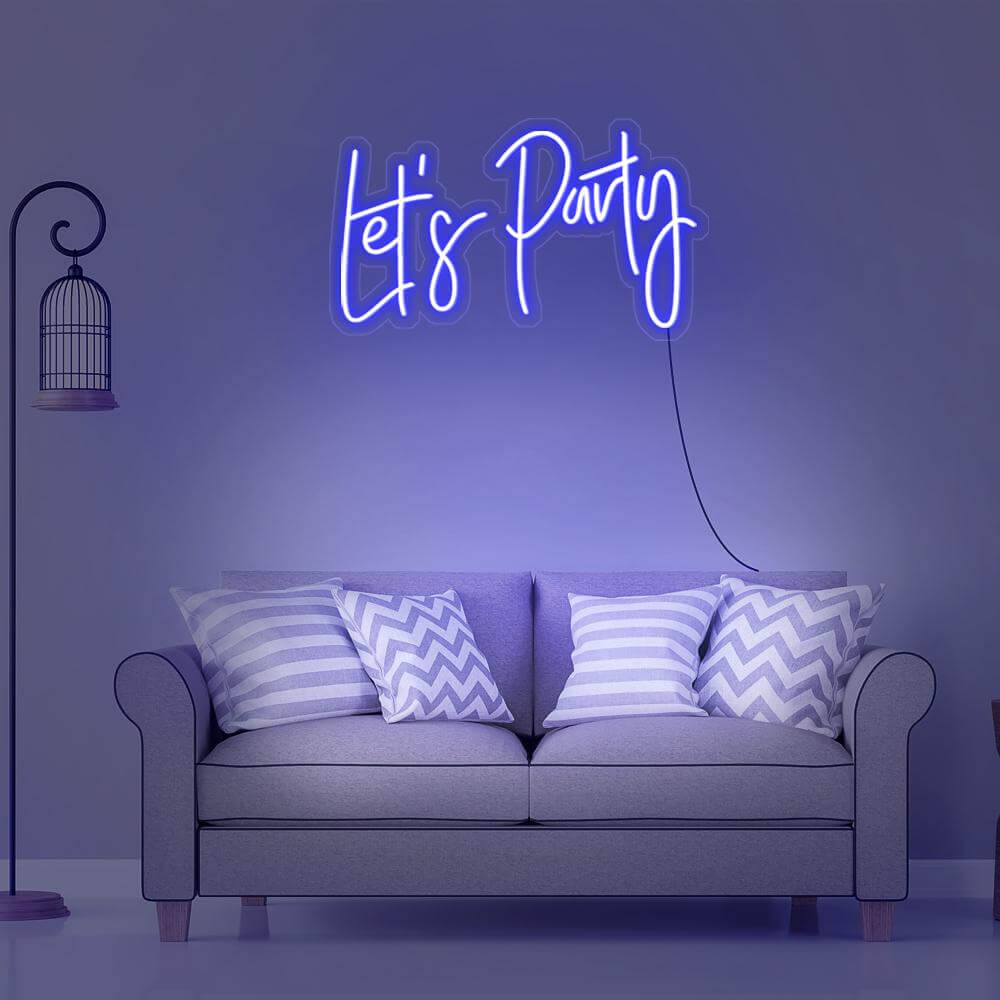 lets party neon sign blue