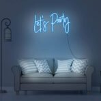 lets party neon sign light blue