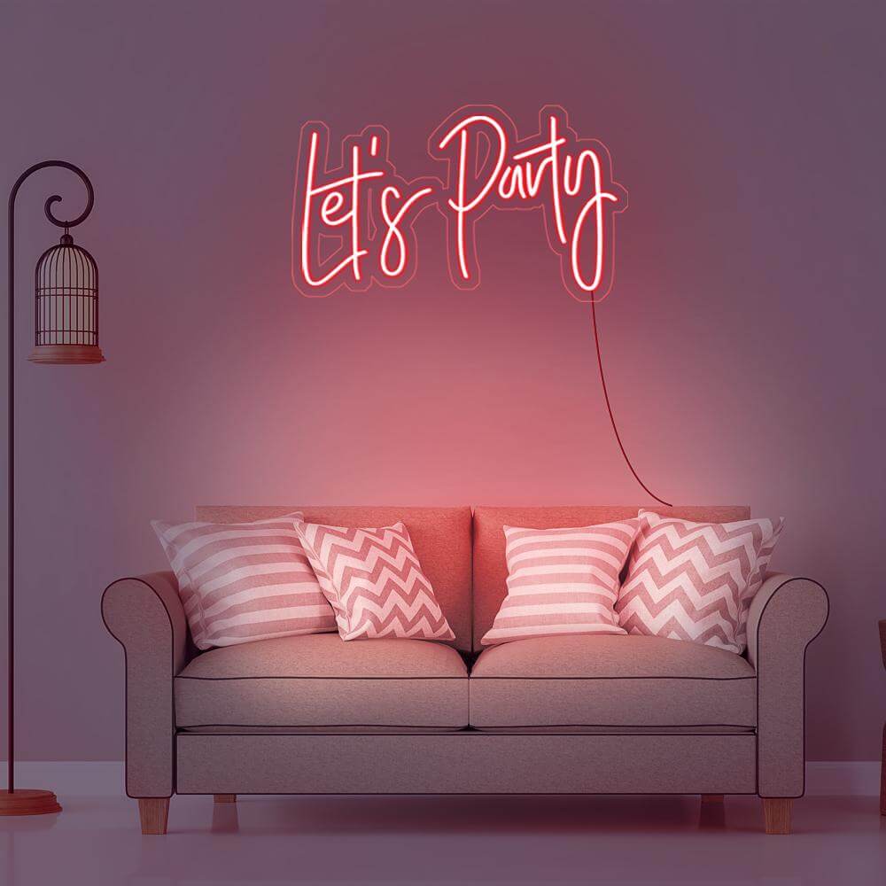 lets party neon sign red