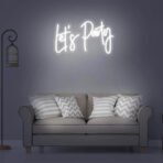 lets party neon sign white