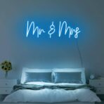 mr and mrs neon sign light blue