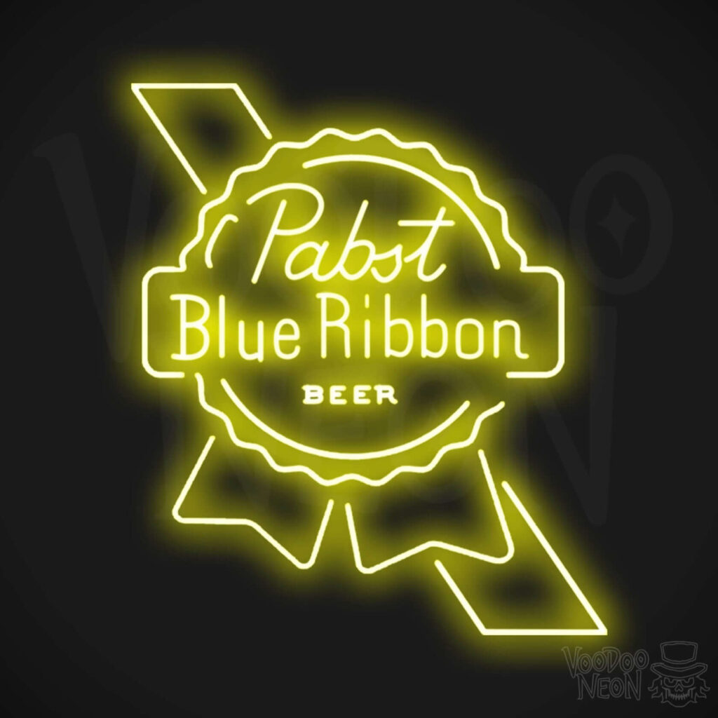 pabst blue ribbon neon sign yellow