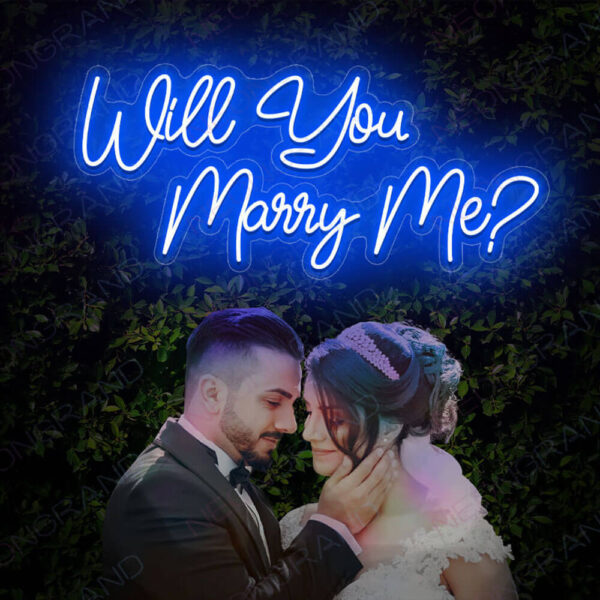 will you marry me neon sign blue