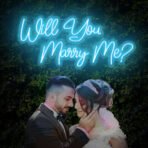 will you marry me neon sign light blue