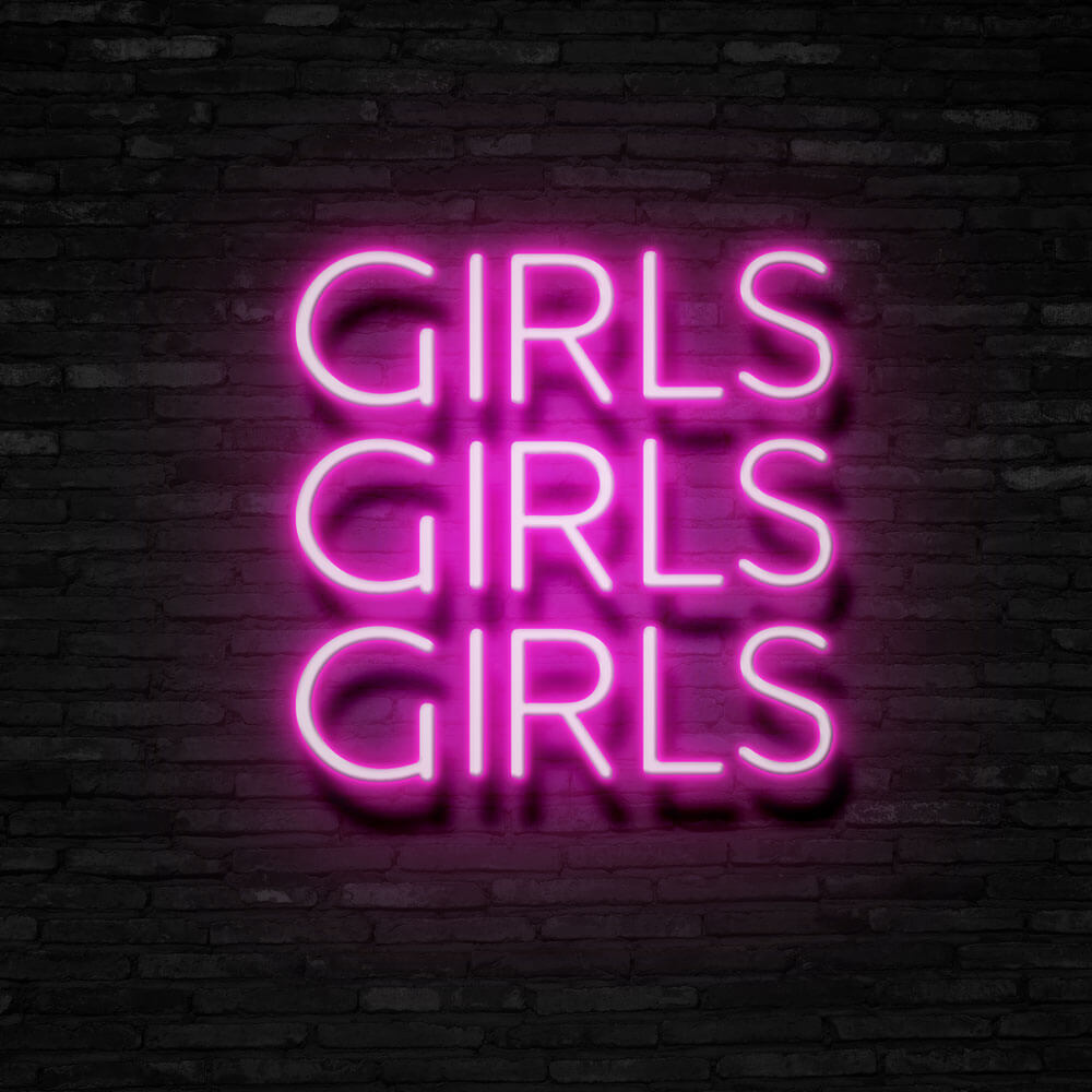 girls girls girls neon sign pink