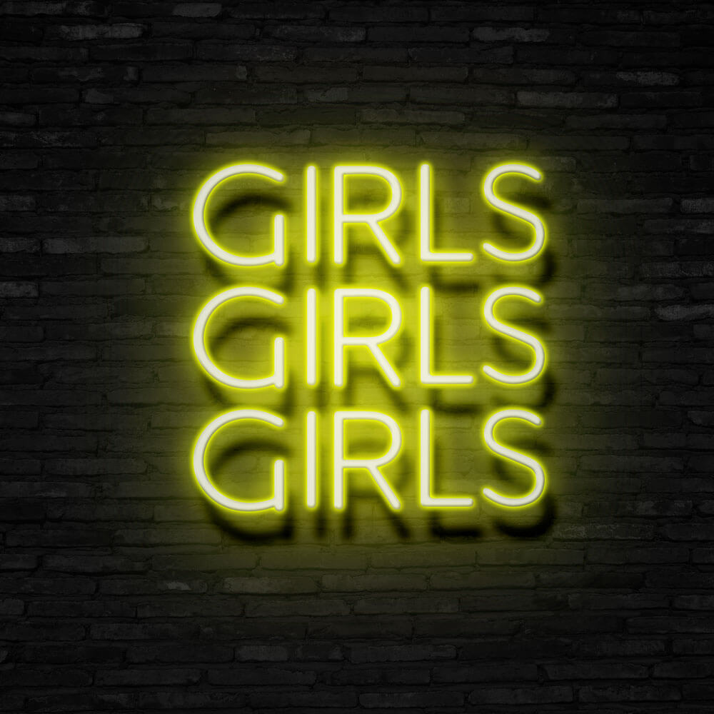 girls girls girls neon sign yellow