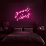 good vibes neon sign pink