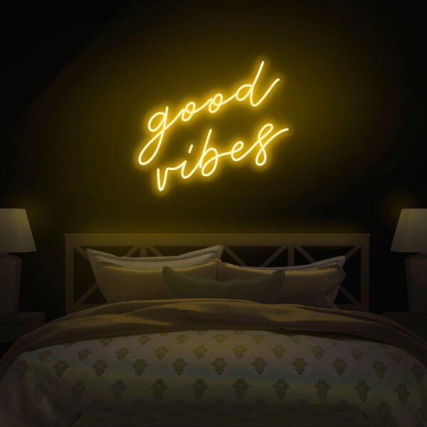 good vibes neon sign yellow