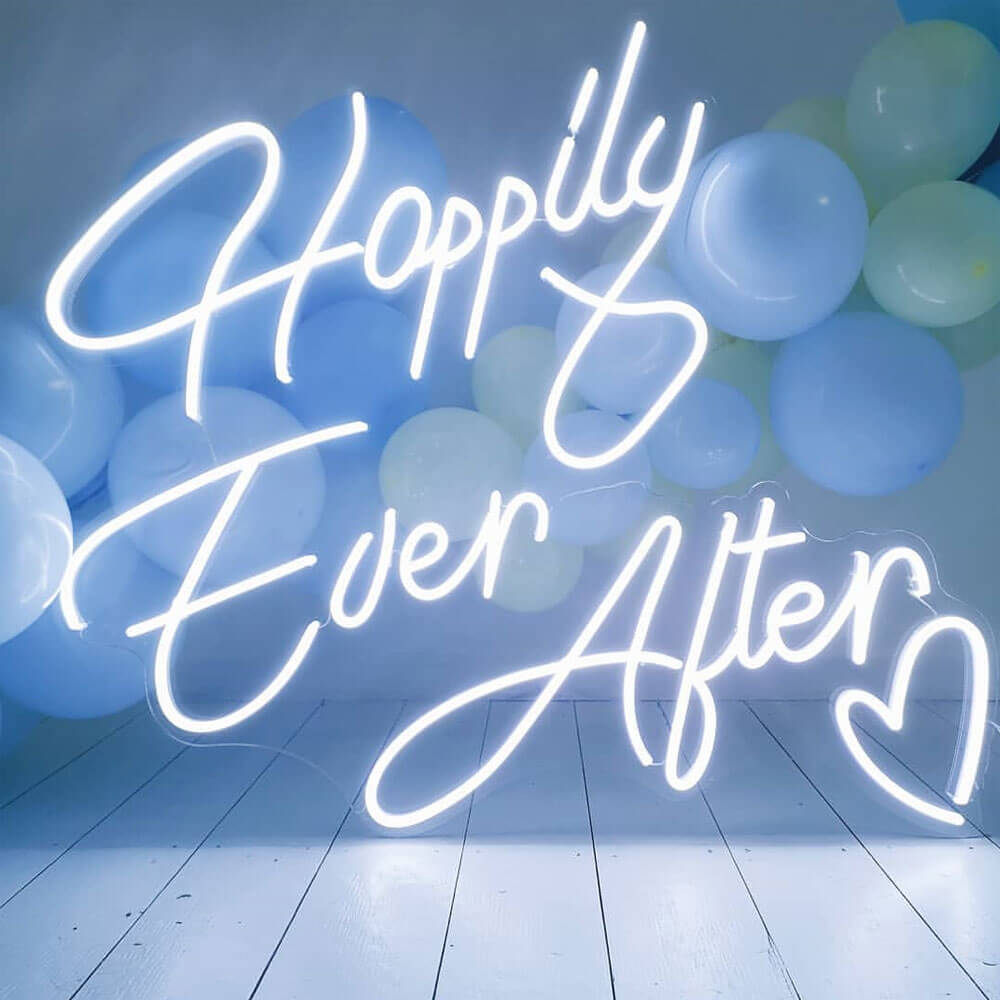 happily ever after neon sign white