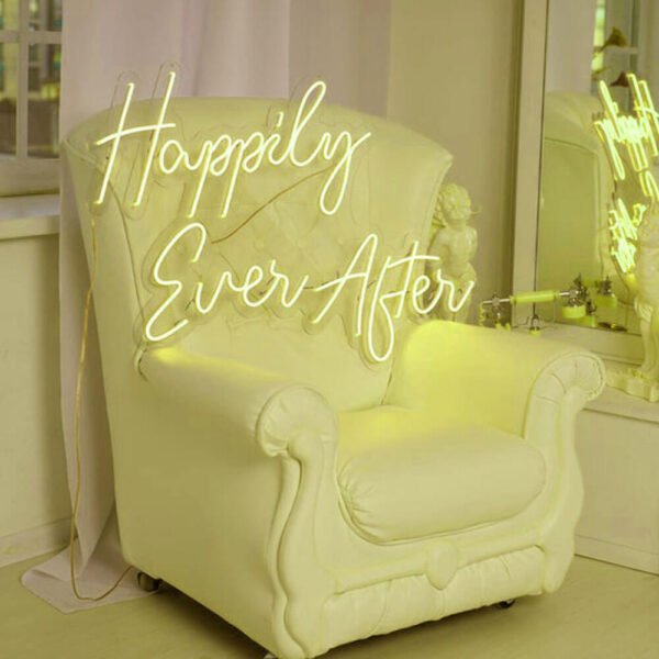 happily ever after neon sign yellow