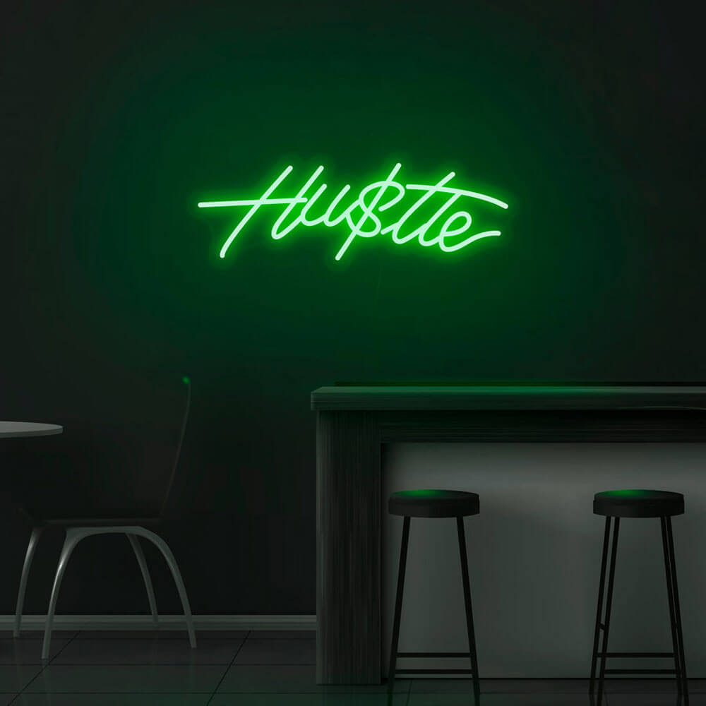 hustle neon sign green
