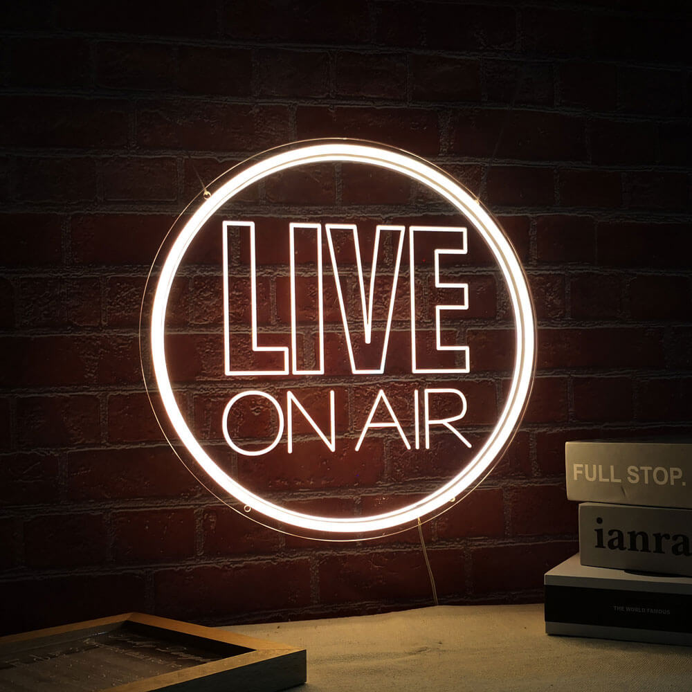 live on air neon sign white
