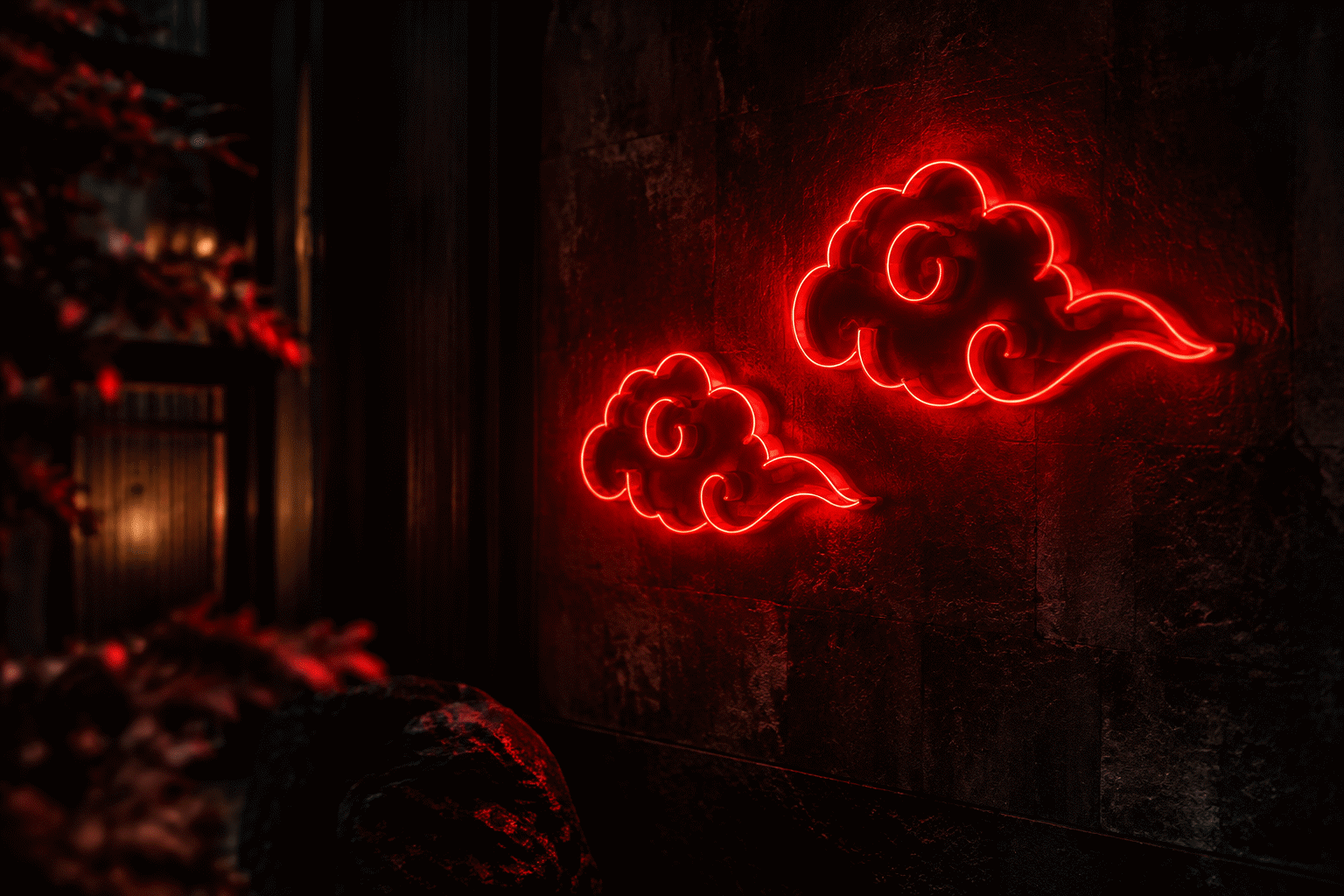 Akatsuki Neon Sign — visual for the section “The Villain Wall's Aesthetic Physics”: dark scene, glowing neon focal point, shallow depth of field
