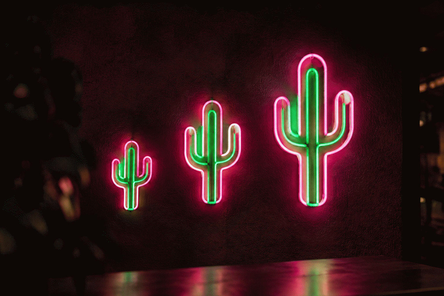 Cactus Neon Sign Ideas — visual for the section “The Sizes”: dark scene, glowing neon focal point, shallow depth of field