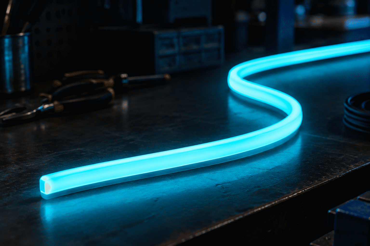 How Do Neon Signs Work — visual for the section “How LED "Neon" Works (The Modern Answer)”: dark scene, glowing neon focal point, shallow depth of field