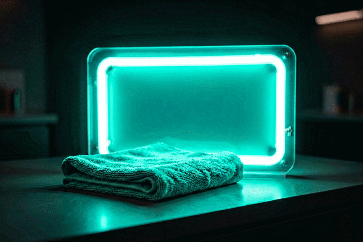 How to Clean a Neon Sign — visual for the section “How Often Should You Clean It?”: dark scene, glowing neon focal point, shallow depth of field
