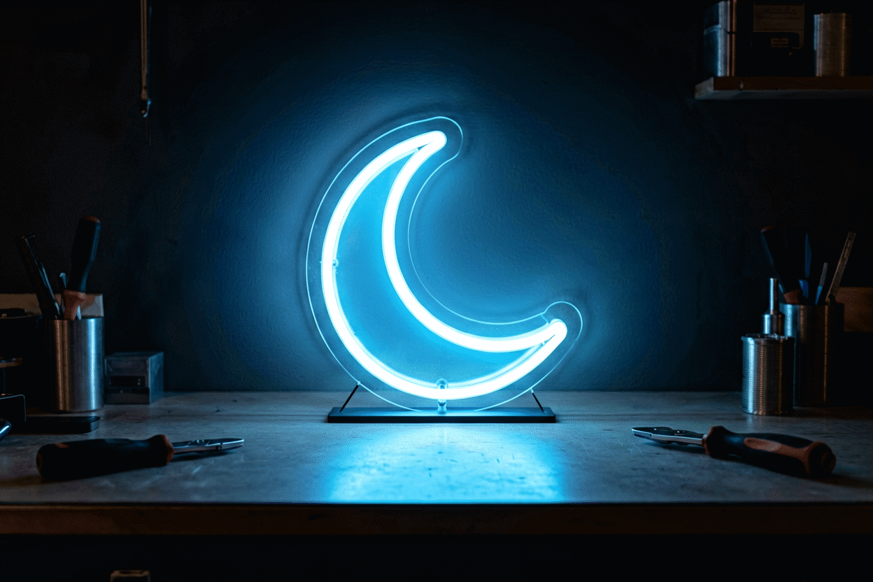 How to Fix a Neon Sign — visual for the section “The Five-Minute Flickering Diagnostic”: dark scene, glowing neon focal point, shallow depth of field