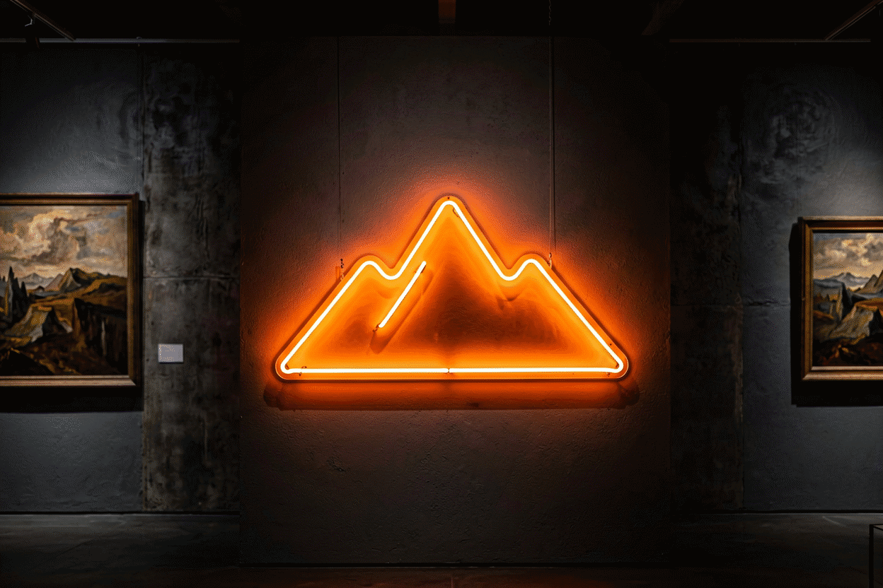 How to Hang a Neon Sign on Drywall Without Damage — visual for the section “The Three Problem Walls”: dark scene, glowing neon focal point, shallow depth of field