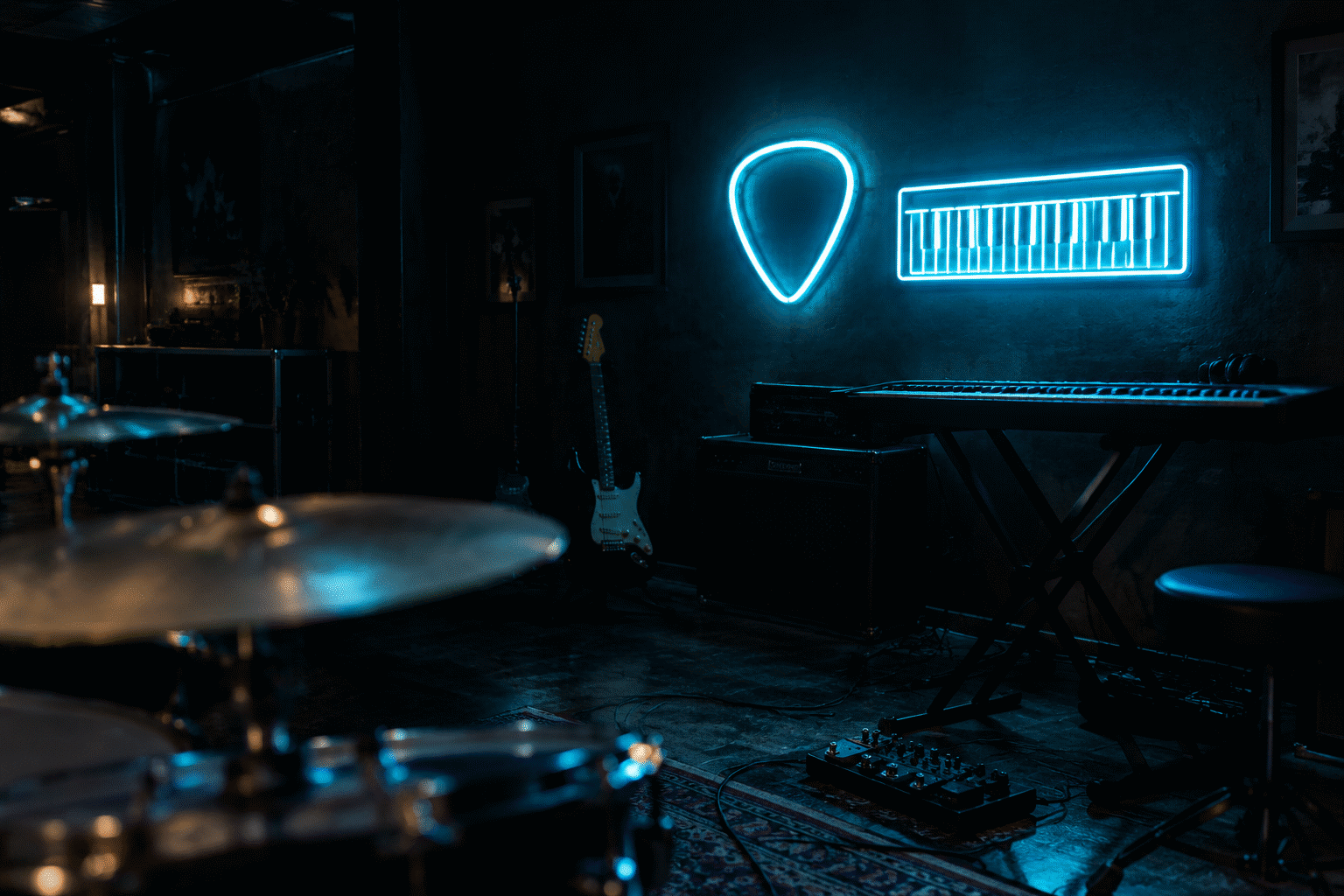 21 Music Neon Sign Ideas for Every Room That Plays — visual for the section “The Room Logic”: dark scene, glowing neon focal point, shallow depth of field