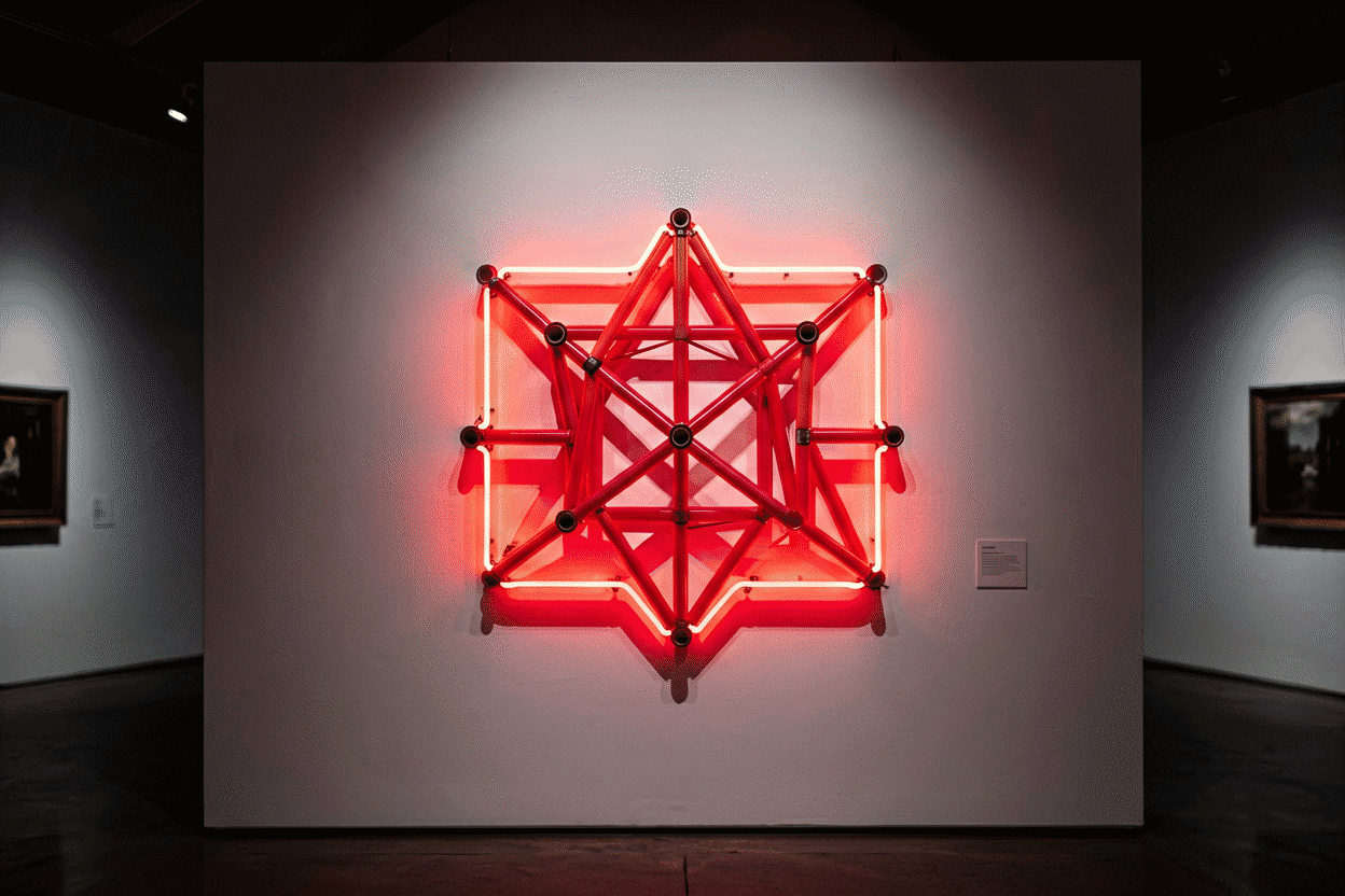 Neon Art History — visual for the section “The Anchor Works (A Starter Chronology)”: dark scene, glowing neon focal point, shallow depth of field