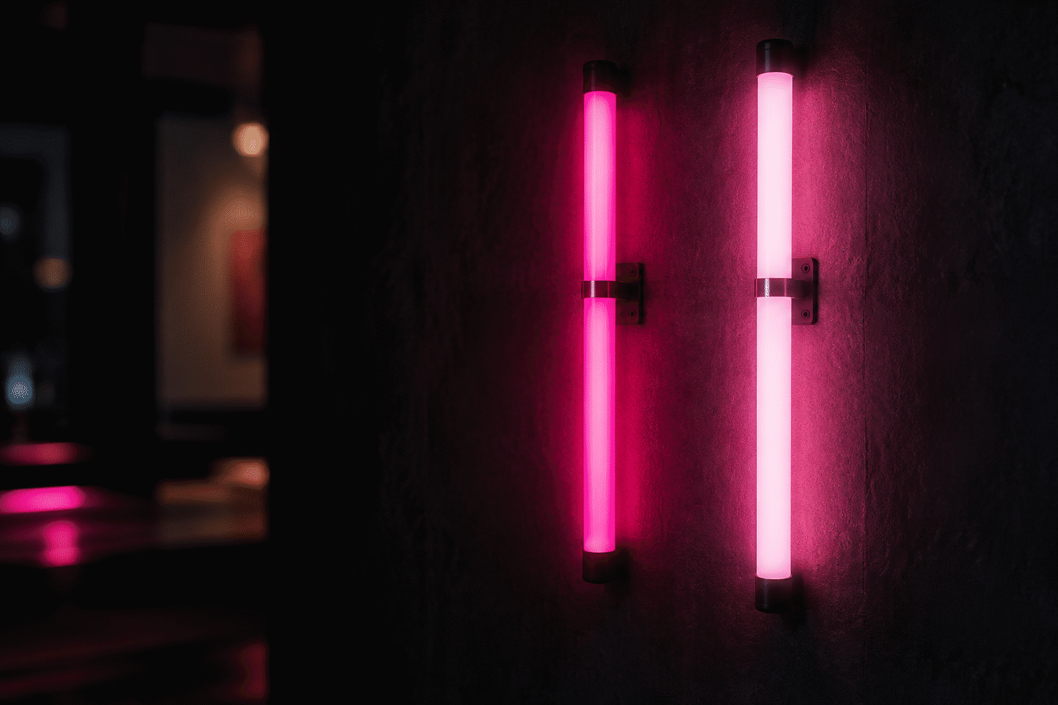 Neon Color Chart — visual for the section “Dark and Pale Variant Logic”: dark scene, glowing neon focal point, shallow depth of field