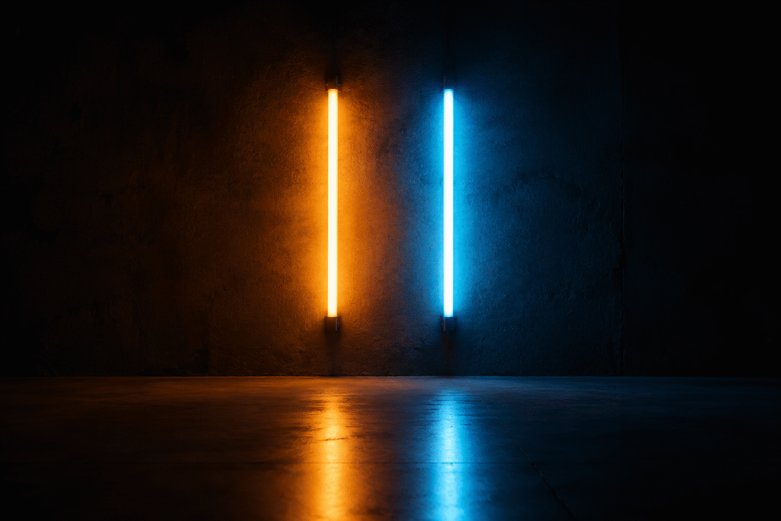 Neon Color Temperature — visual for the section “Warm vs Cool: The Decision Logic”: dark scene, glowing neon focal point, shallow depth of field