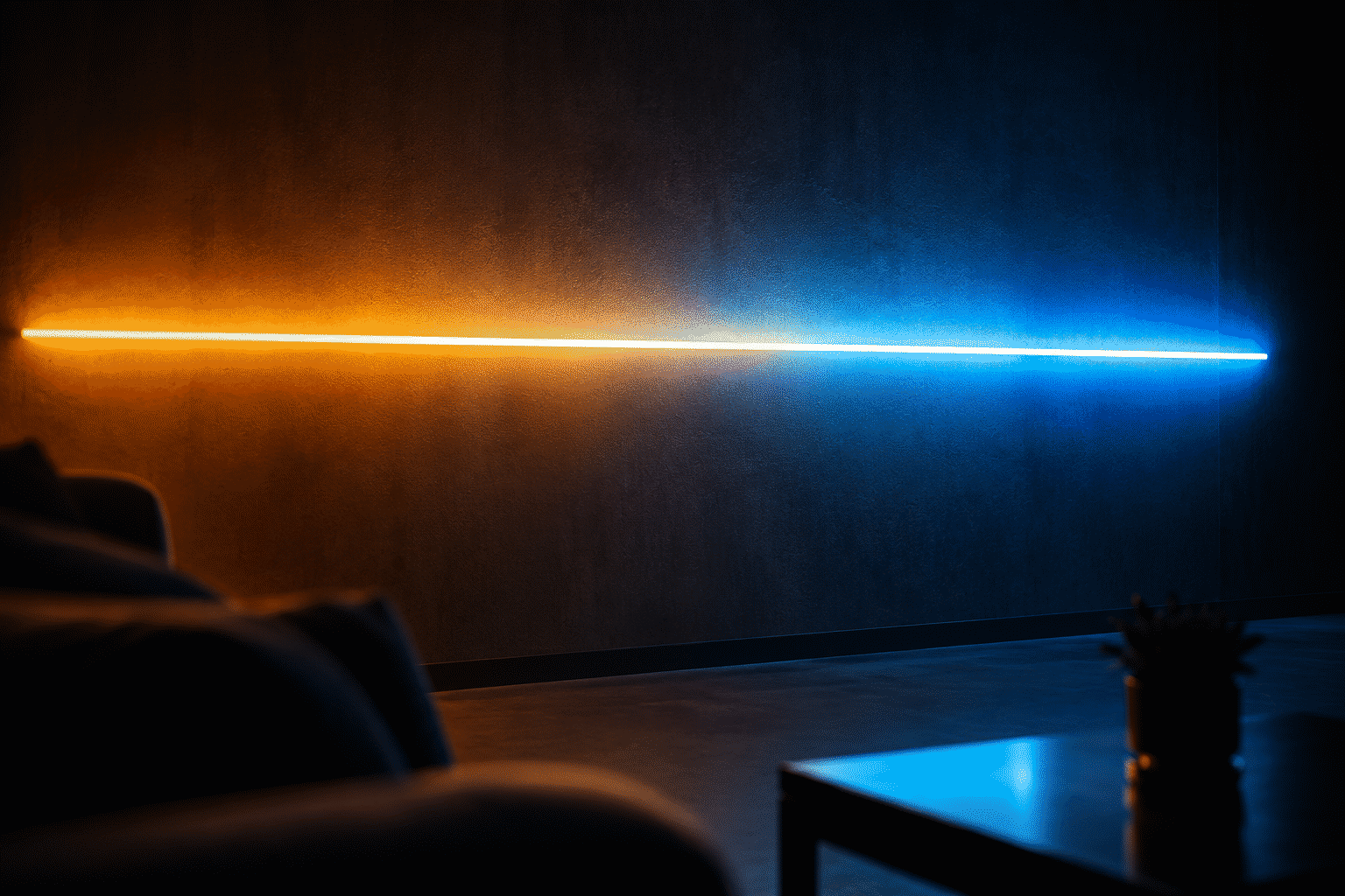 Neon Color Temperature — visual for the section “Kelvin and the Rest of the Palette”: dark scene, glowing neon focal point, shallow depth of field
