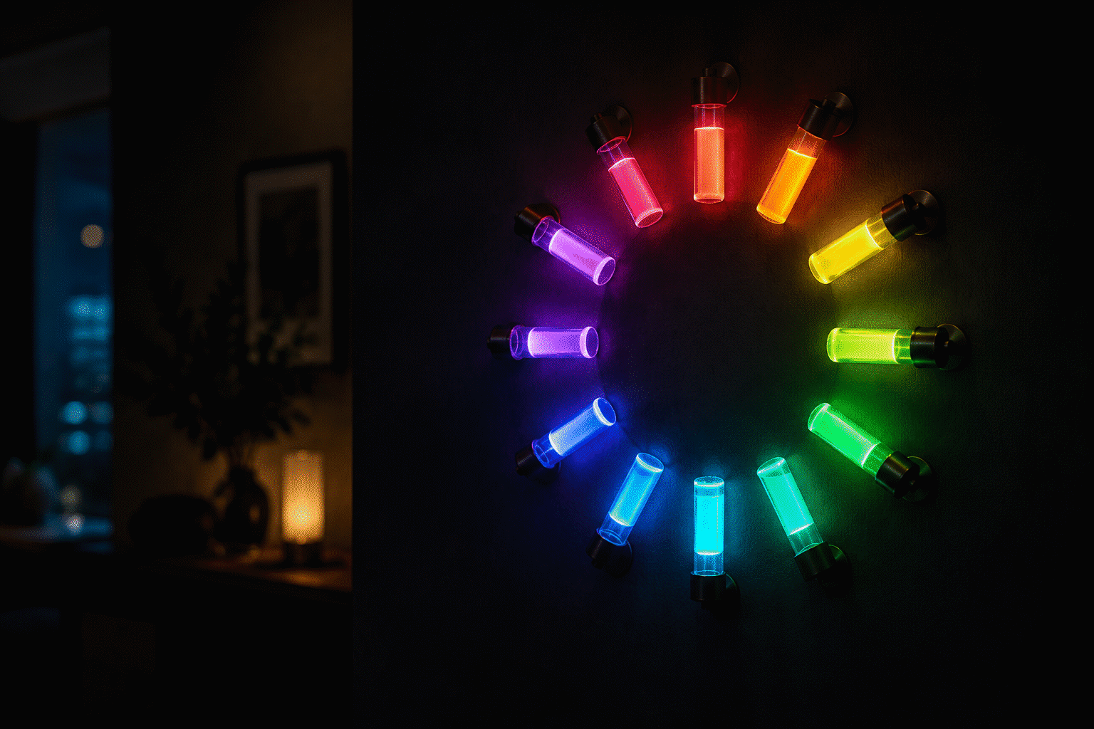 Neon Colors for Zodiac Signs — visual for the section “The Twelve, One Table”: dark scene, glowing neon focal point, shallow depth of field