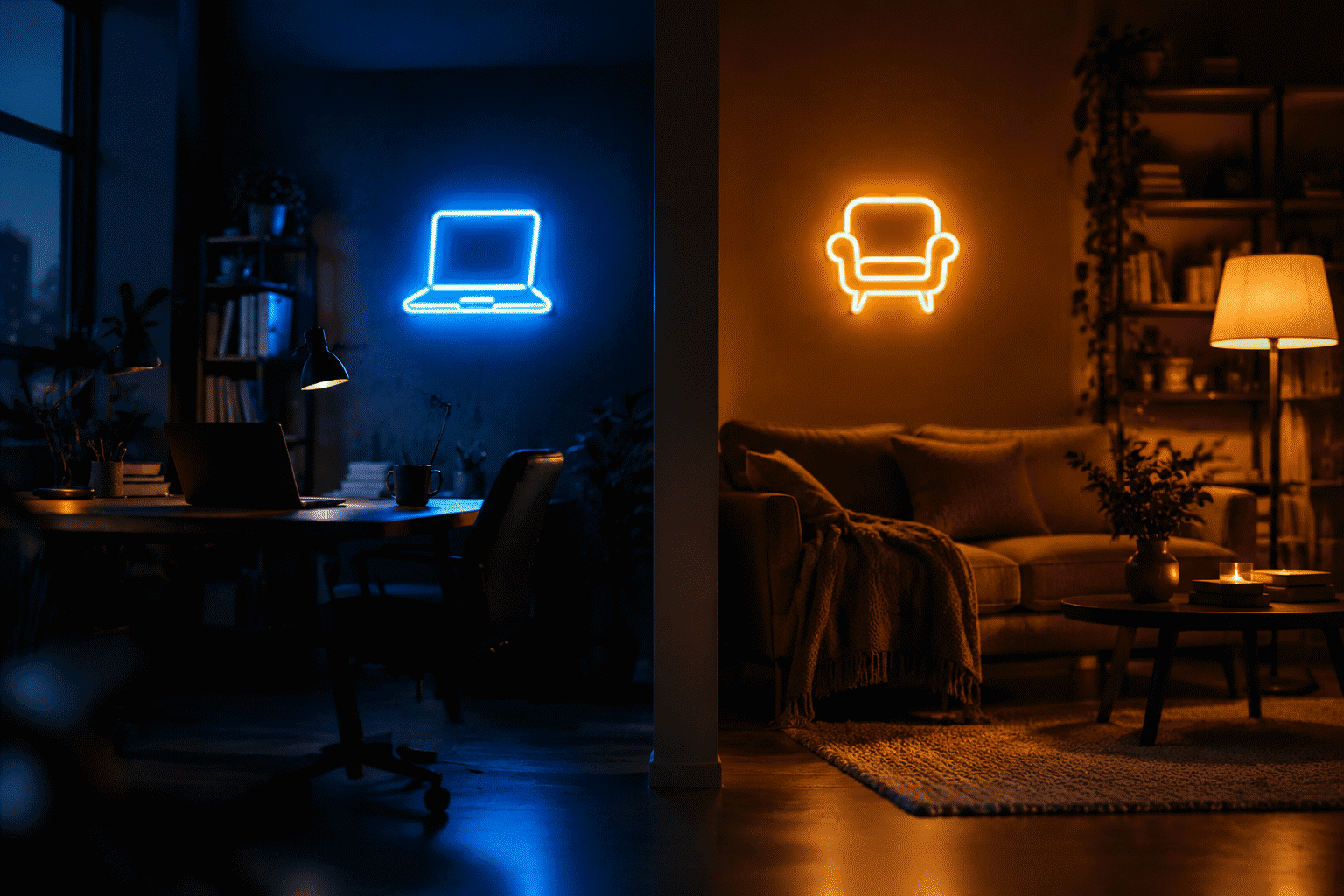 Neon Color Psychology — visual for the section “Applying It (The Two Disciplines)”: dark scene, glowing neon focal point, shallow depth of field