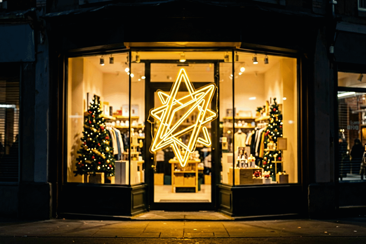 Neon Day — visual for the section “The Merchandising Angle: Neon Day for Businesses”: dark scene, glowing neon focal point, shallow depth of field