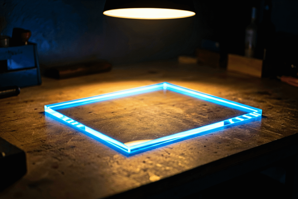 Neon Sign Backing Boards — visual for the section “The Decision Table”: dark scene, glowing neon focal point, shallow depth of field