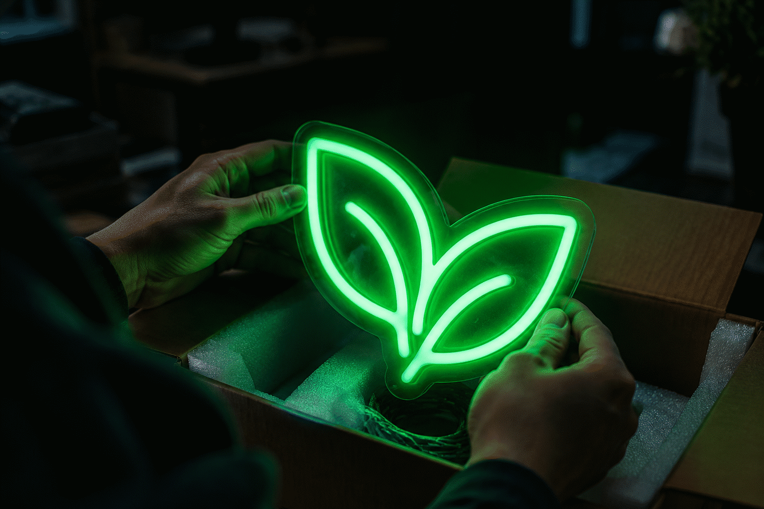 Custom Neon Sign Buying Guide 2026 — visual for the section “Stage 5: Verify on Arrival”: dark scene, glowing neon focal point, shallow depth of field
