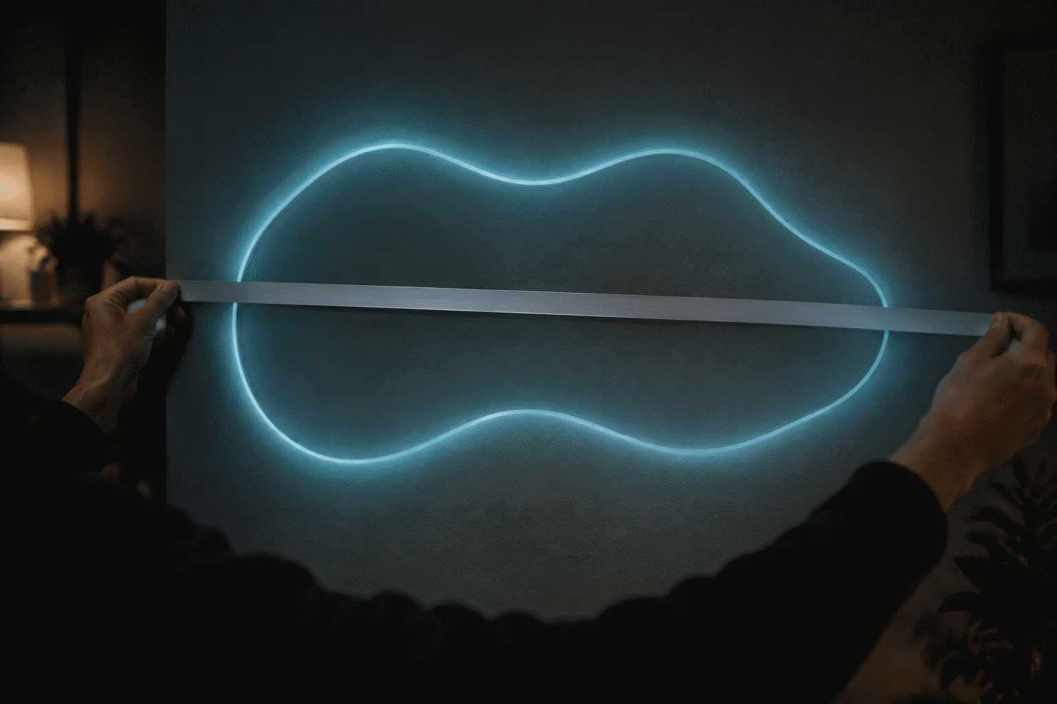 How to Measure for a Neon Sign (Wall to Order) — visual for the section “Step 2: Apply the Legibility Rule (Letter Height Math)”: dark scene, glowing neon focal point, shallow depth of field
