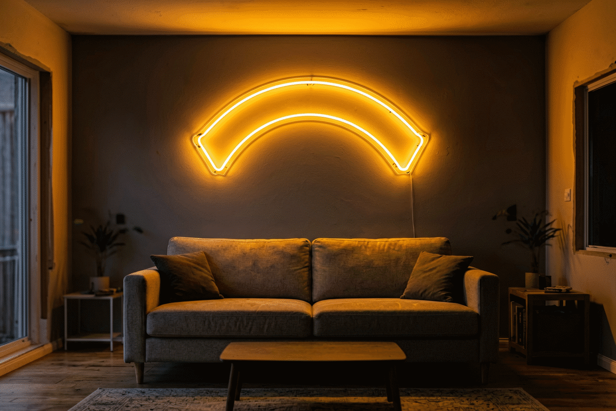 Neon Sign Permits and Regulations Explained — visual for the section “The Homeowner Situations (Usually Nothing, Occasionally Some”: dark scene, glowing neon focal point, shallow depth of field