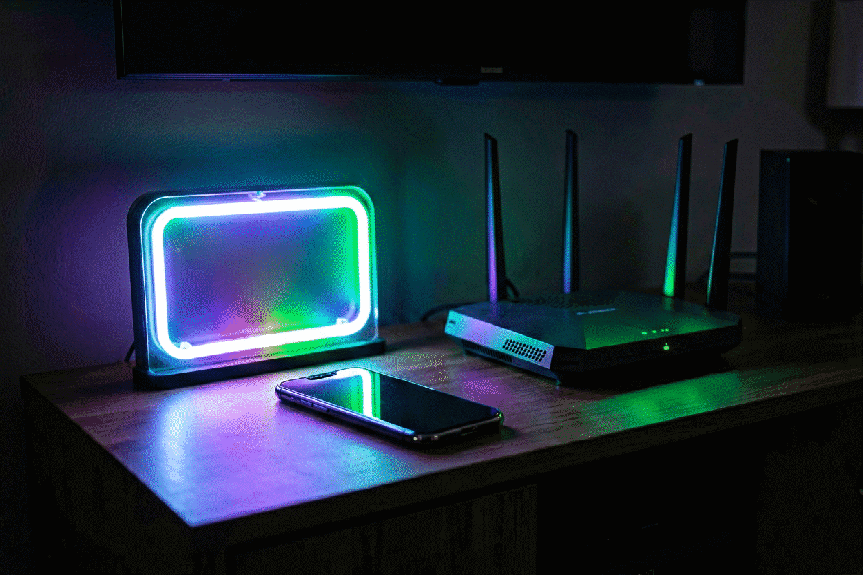 Smart Neon Signs — visual for the section “Setting Up Smart Neon Well”: dark scene, glowing neon focal point, shallow depth of field