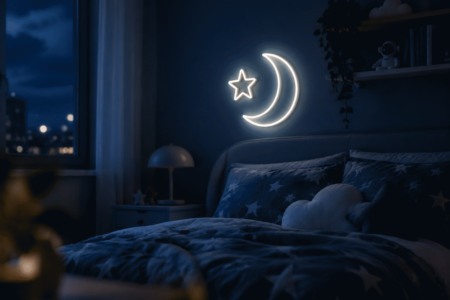 Star Neon Sign Ideas — visual for the section “The Sky-Family Rules”: dark scene, glowing neon focal point, shallow depth of field