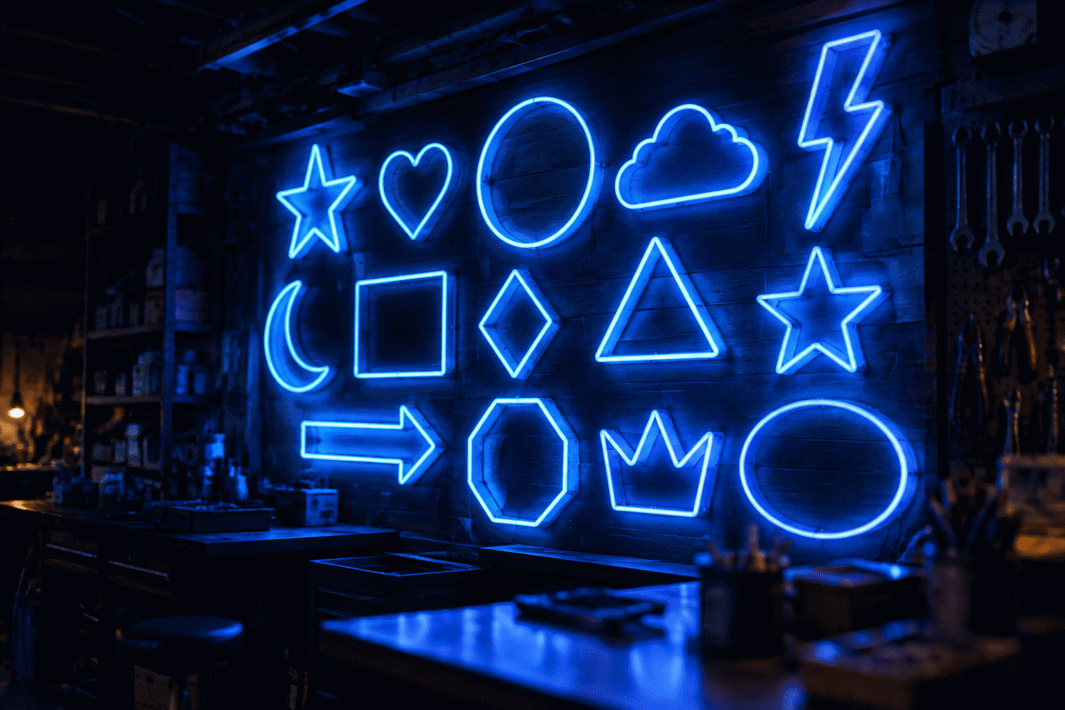 Types of Neon Signs — visual for the section “Specifying Fluently (What the Taxonomy Buys You)”: dark scene, glowing neon focal point, shallow depth of field
