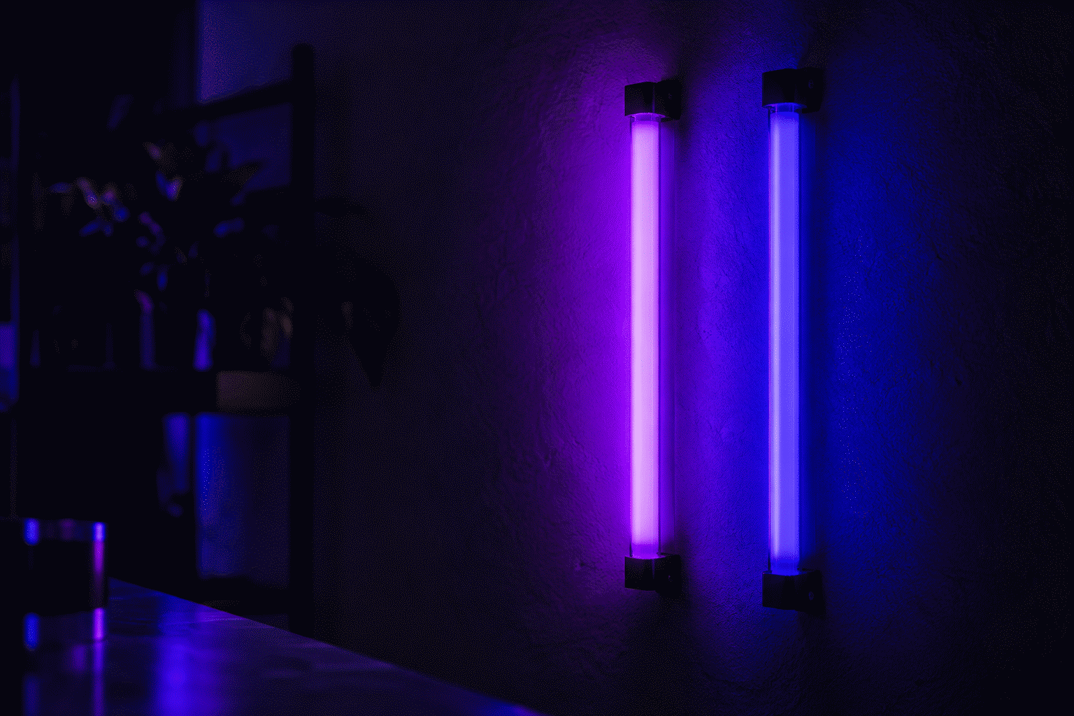 UV Neon Signs — visual for the section “Choosing Between the Two UVs”: dark scene, glowing neon focal point, shallow depth of field